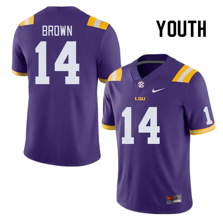 Youth LSU Tigers Jalen Brown #14 Purple NCAA Football Jersey